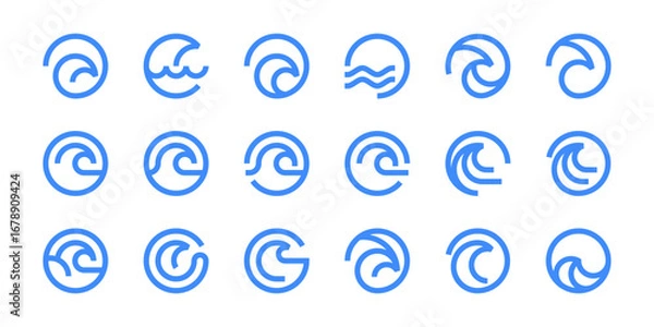 Fototapeta Wave logo. Minimalist, water, ocean, surfing. Vector icon symbol template EPS 10.