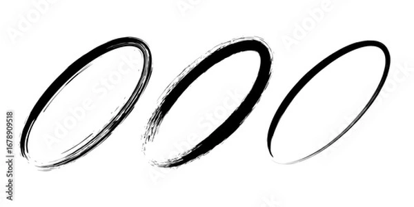 Obraz Set of black grunge ellipses. Oval shapes. Vector illustration. Trendy grunge design element for border frame, logo, tattoo, prints, web pages, social media, template and monochrome pattern