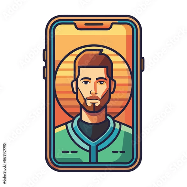 Fototapeta A Stylish Man's Avatar on a Smartphone Screen A Modern Profile Picture Illustration