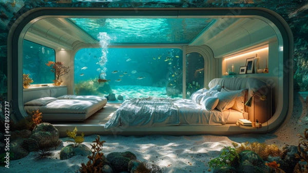 Fototapeta A Visual Extravaganza at an Underwater Hotel Suite