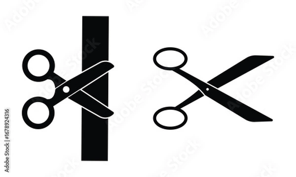 Fototapeta Scissors icon set. Scissors for cutting symbol. Two solid black scissors icons, vector illustration isolated on a white background.