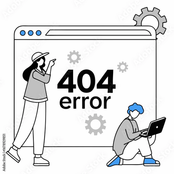 Fototapeta People Looking at Broken Browser – Website 404 Error Vector Concept