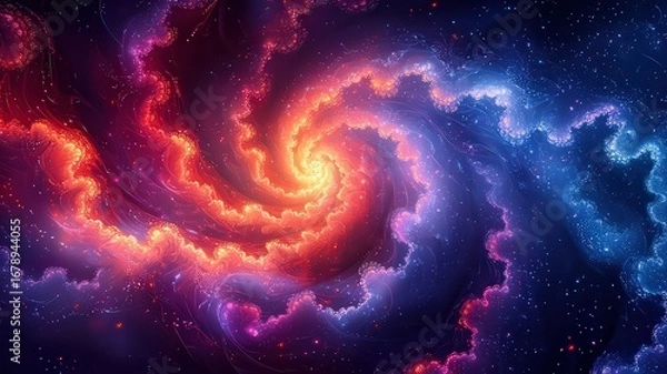 Fototapeta Vibrant Cosmic Swirl: A memerizing spiral galaxy in ivid reds and blues, evokig wonder and exploration i the vastness of space.