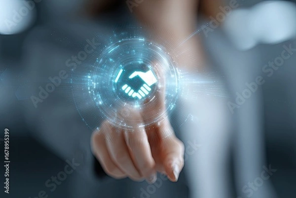 Fototapeta Digital Handshake Technology Partnership Agreement Future Business Connection.