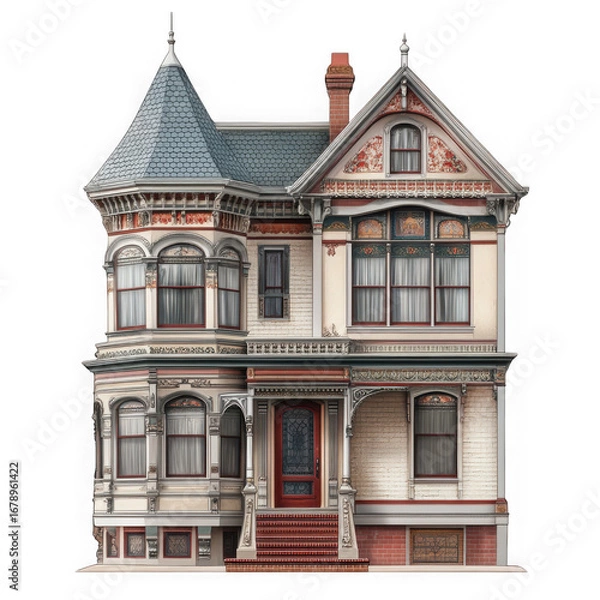Obraz Victorian house facade illustration isolated on transparent background