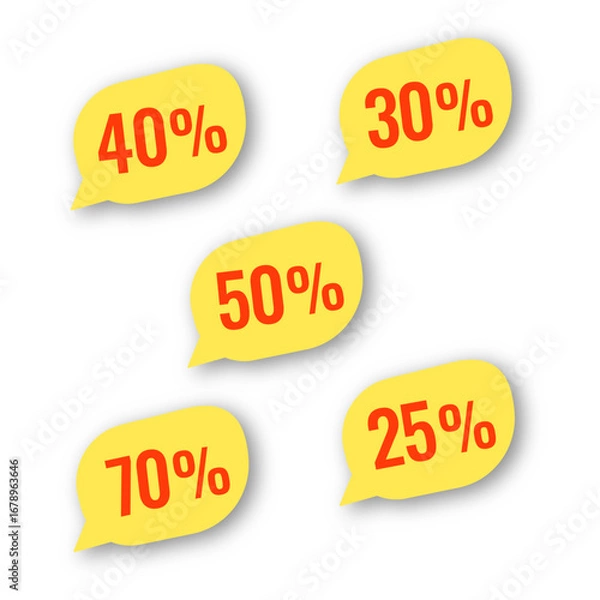 Obraz Vector Illustration 25, 30, 40, 50, 70 Percent Off Banner. Modern Red Web Label