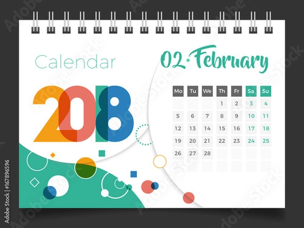 Fototapeta February 2018. Desk Calendar 2018