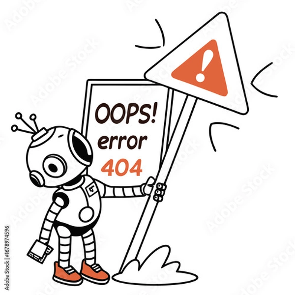 Fototapeta Small Robot Carrying Alert Triangle – Warning Technology Concept Art