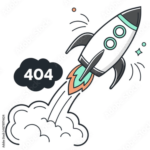 Fototapeta Failed Rocket Launch in Digital Cloud – Space Mission Breakdown Illustration