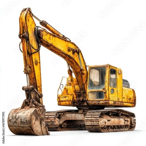 Obraz Rusty yellow excavator isolated