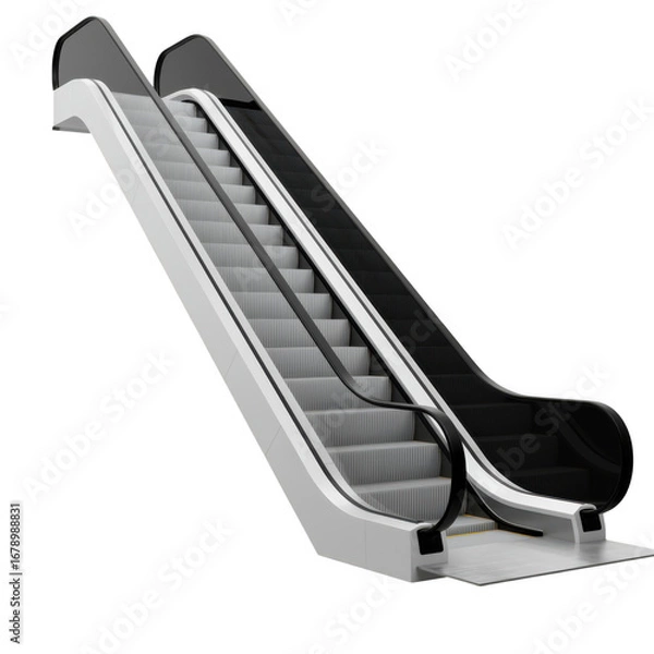 Fototapeta Modern escalator moving staircase isolated on transparent background