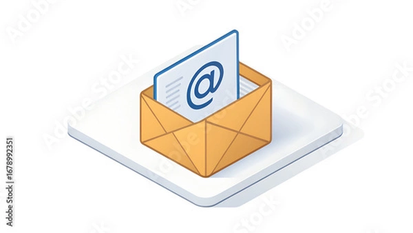 Fototapeta An open envelope displays an symbol on a card, symbolizing email communication and digital messaging isolated on transparent background