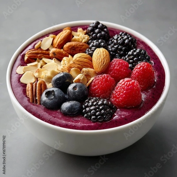 Fototapeta Close-up of purple acai bowl with toppings