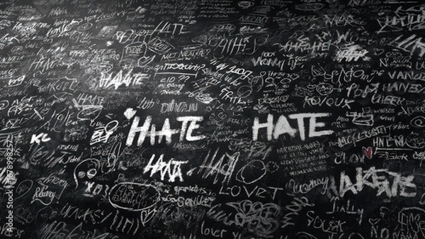 Obraz Chalkboard covered in hate words, intimidation, background 
