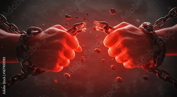 Fototapeta Powerful hands breaking free from chains