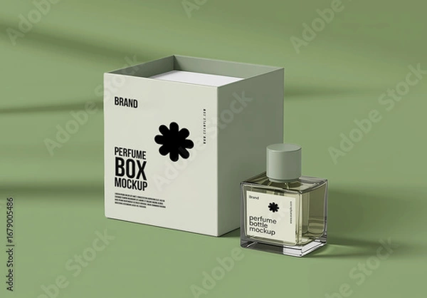 Obraz Minimal Perfume Box and Bottle Label Mockup
