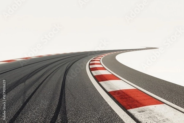 Obraz Race track curve, tire marks, white background, speed