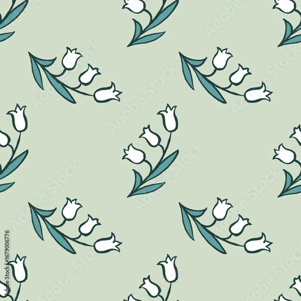 Obraz Simple cute harebell flower seamless pattern in green color.