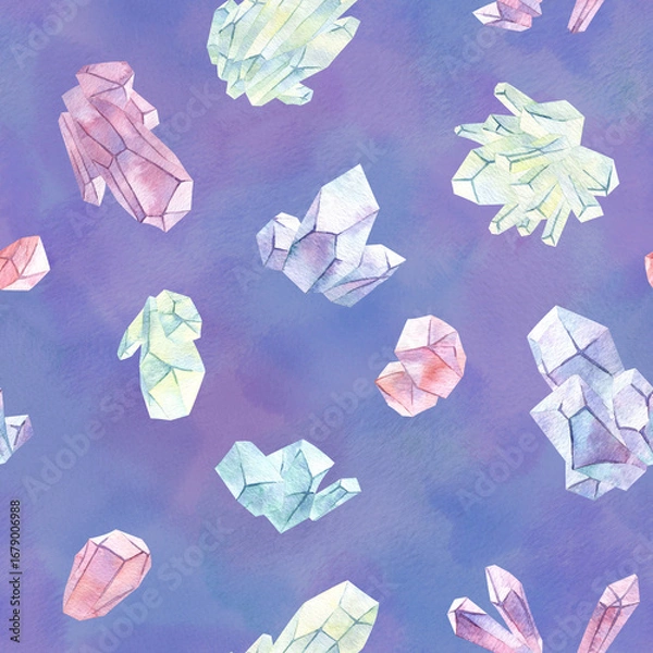 Obraz Watercolor crystals seamless pattern on beautiful violet background.
