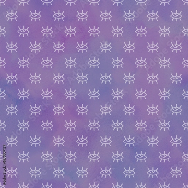 Obraz Evil eye seamless pattern. Magic, witchcraft, occult symbol on violet background.