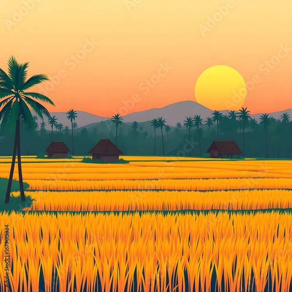 Obraz wheat field at sunset