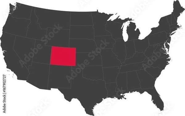 Fototapeta Map of the United States of America split into individual states. Highlighted state of Colorado.