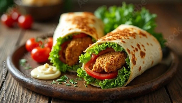 Obraz Tortillas with breaded chicken and vegetables
