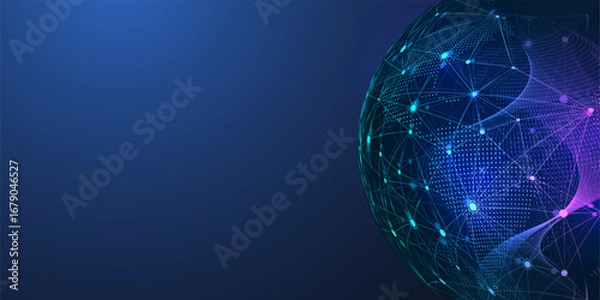 Fototapeta Global network connection concept. Big data visualization. Social network communication in the global computer networks. Internet technology. Business. Science. Vector illustration