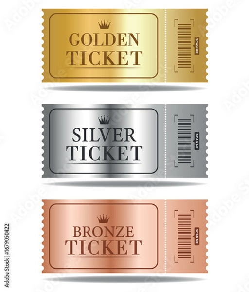Obraz Golden, Silver and Bronze Tickets Set – Luxury VIP Pass Collection