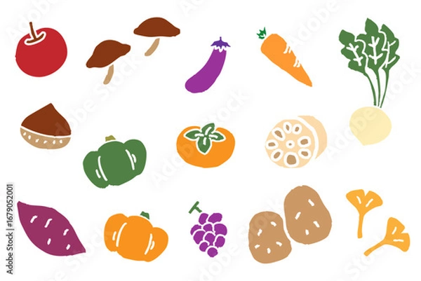 Fototapeta 野菜や果物の秋素材セット