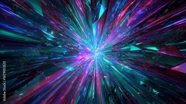 Fototapeta Abstract flight in retro neon hyper warp space in the tunnel 3d illustration.