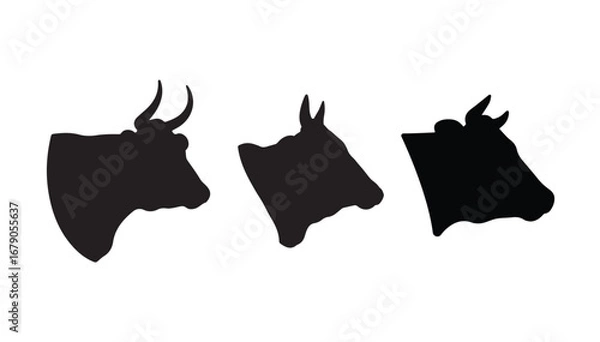 Fototapeta A collection of various cow head illustrations viewed from the side, perfect for logos or icons