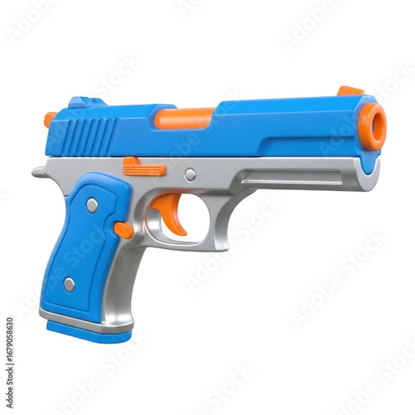 Fototapeta Blue and silver toy pistol 3d isolated on transparent background