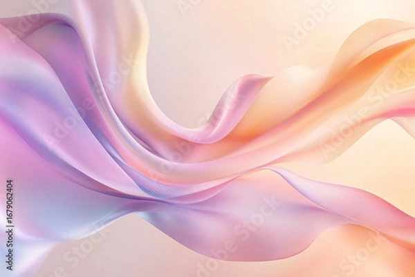 Obraz Abstract pastel background with flowing translucent waves in soft pink, lavender, and peach tones on a light gradient backdrop

