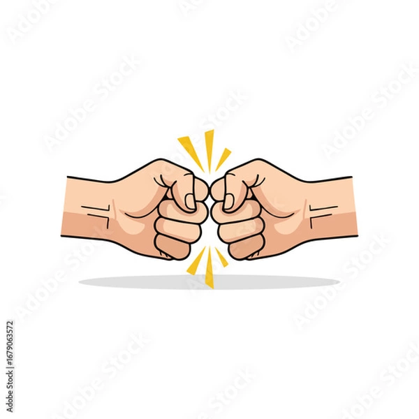 Fototapeta Fist Bump Between Two Light-Skinned Hands – Flat Vector SVG on Transparent Background for Teamwork Campaigns, Social Apps, and Sports Graphics in Neutral Beige and Yellow Tones
