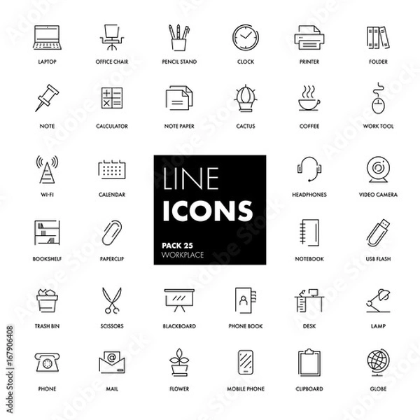 Fototapeta Line icons set. Workplace