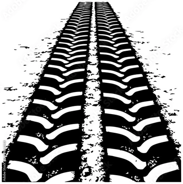 Fototapeta Dynamic tire tracks imprint on textured ground, suggesting adventure and off-road exploration