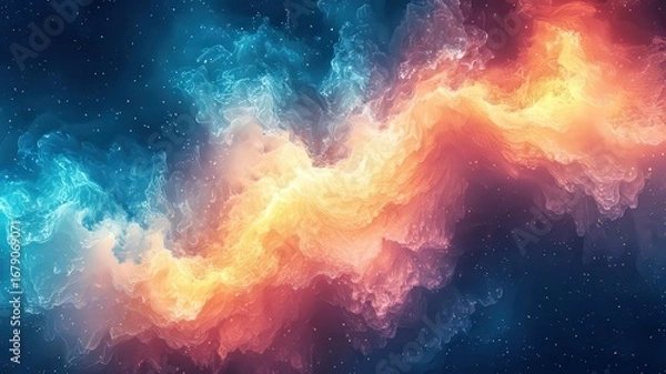 Fototapeta Vibrant cosmic nebula with swirling orange and blue ues, creating a mesmerizin visual effect perfect forsci-fi and fantasy themes.
