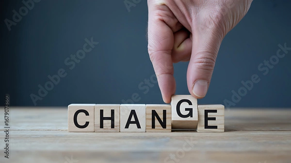 Obraz Hand flipping cube to spell chance over change concept for business evolution and transformation