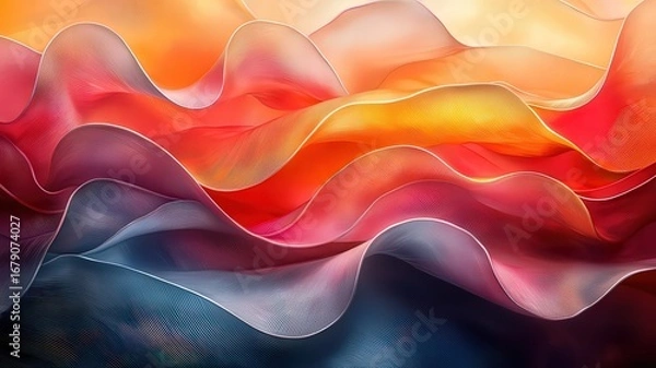Fototapeta Vibrant abstract waves of flowing fabric in warm hue, creating a sense of moveent and depth, perfect formodern design and artisticprojects.
