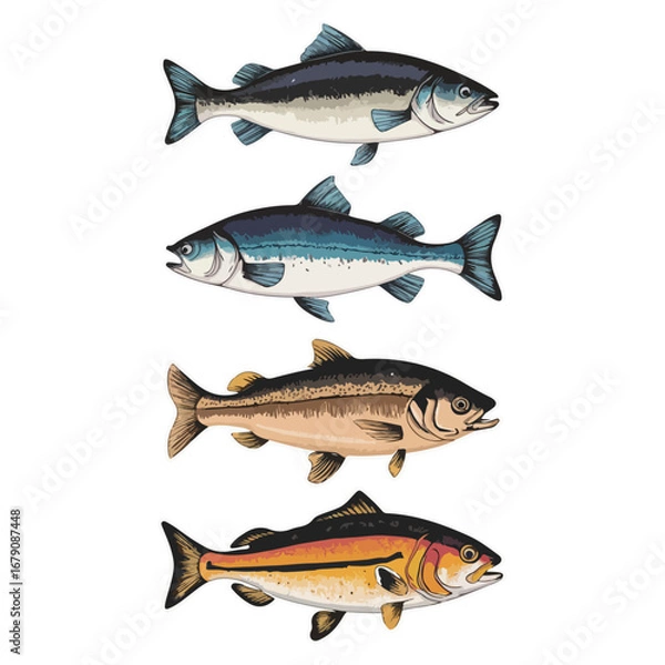 Fototapeta realistic vector illustration of salmon fish varieties
