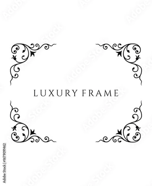 Fototapeta Set of Four Intricate Ornate Corner Frames, Luxury Scrollwork Decorative Elements on Isolated White Background