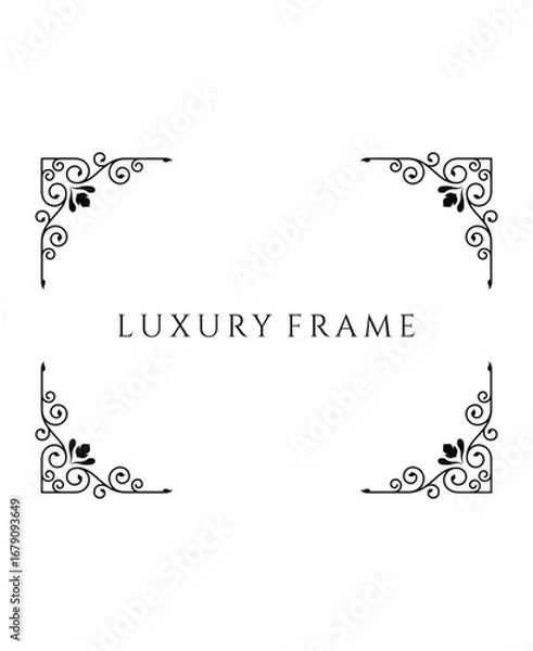 Fototapeta Set of Four Elegant Ornate Corner Frames with Swirls and Sharp Edges on Isolated White Background