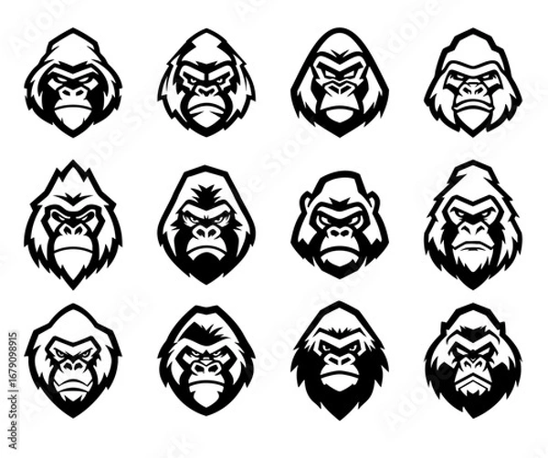 Fototapeta Stylized gorilla head illustrations in various expressions