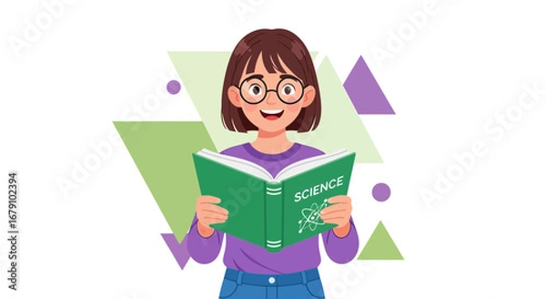 Fototapeta Young Student Enthralled By Science Reading Textbook Smiling Joyfully In Class