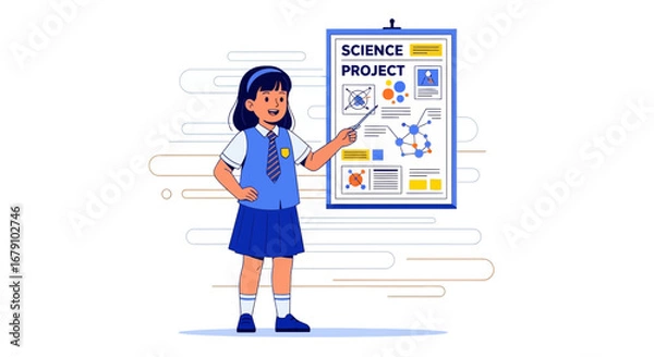 Fototapeta Young Student Presenting Her School Science Project With Enthusiasm And Confidence