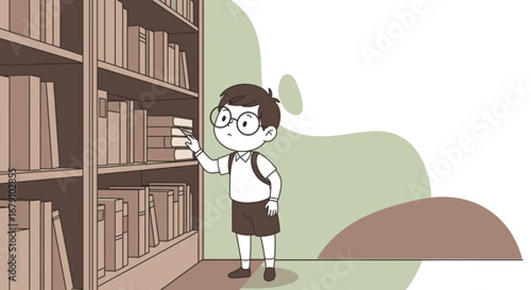 Fototapeta Young Student Selects A Book In A Library Depicting Knowledge And Education