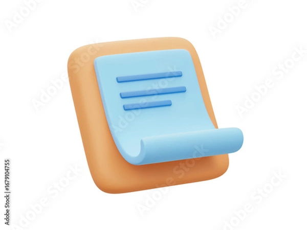 Fototapeta 3d rendered icon of a document with lines of text and a rolled edge isolated on transparent background