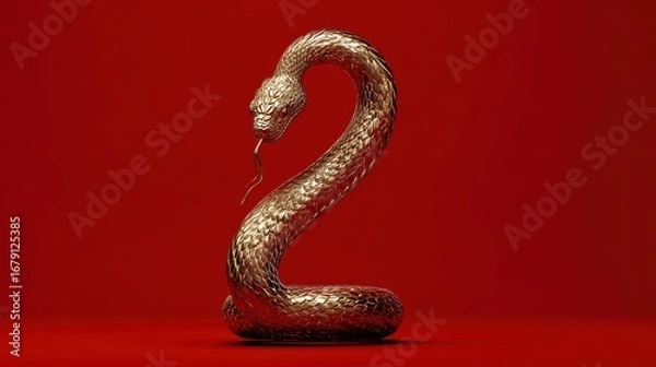 Fototapeta Vibrant Gold Snake Statue Amidst Chinese New Year Decoration Backdrop, Ideal for Festive Marketing Campaigns or Artistic Projects Evokes a Sense of Tradition and Celebration.