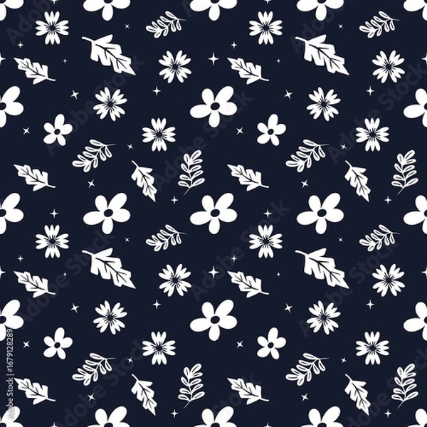 Fototapeta Seamless leaf and flower pattern on dark background